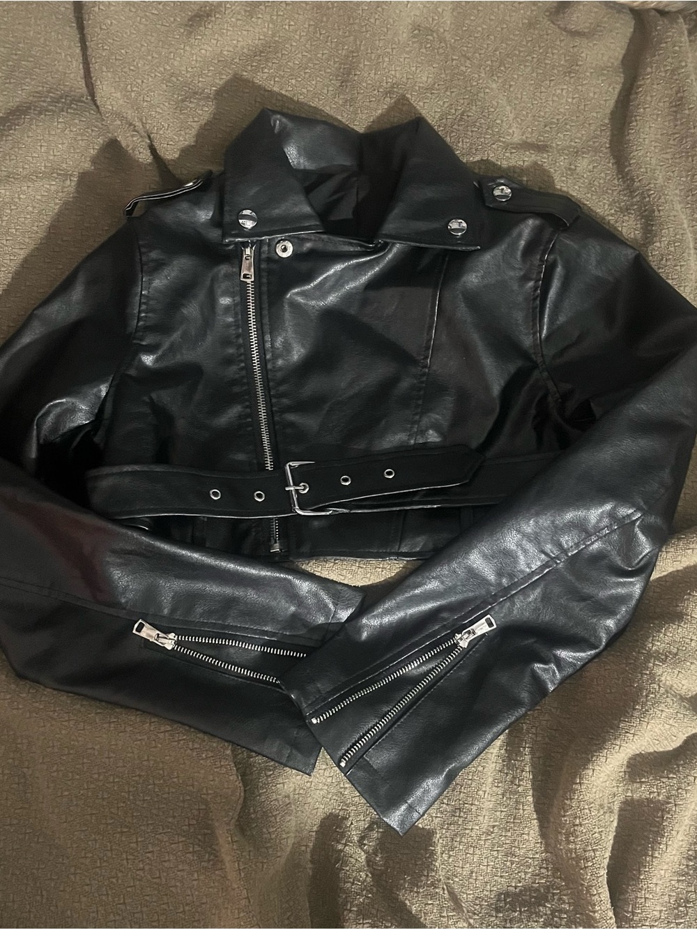 Cropped Black Faux Leather Biker Jacket